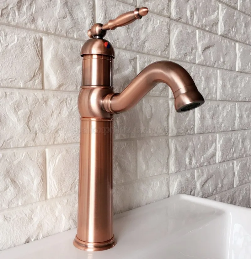 Bathroom Sink Faucet Antique Red Copper 360 Degree Swivel Basin Faucet Water Tap Single Handle Cold and Hot Water znf388