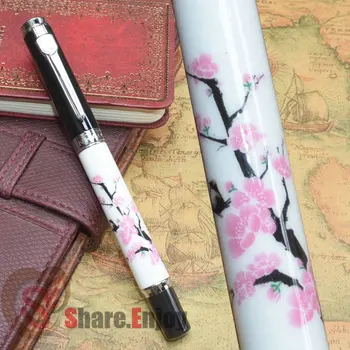 

JINHAO 8802 EXECUTIVE WHITE PORCELAIN ROLLER BALL PEN PLUM BLOSSOM PRINTED
