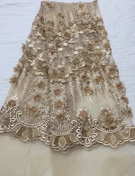 

(5 yards /lot) high quality embroidered French lace fabric with 3D flowers and beads diamond stones African lace fabric CFL904