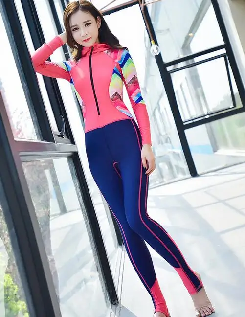 

MYE Women Surf Snorkeling Front Zip Swimwear Full Diving Sunsuit with long sleeves and Siamese bodice