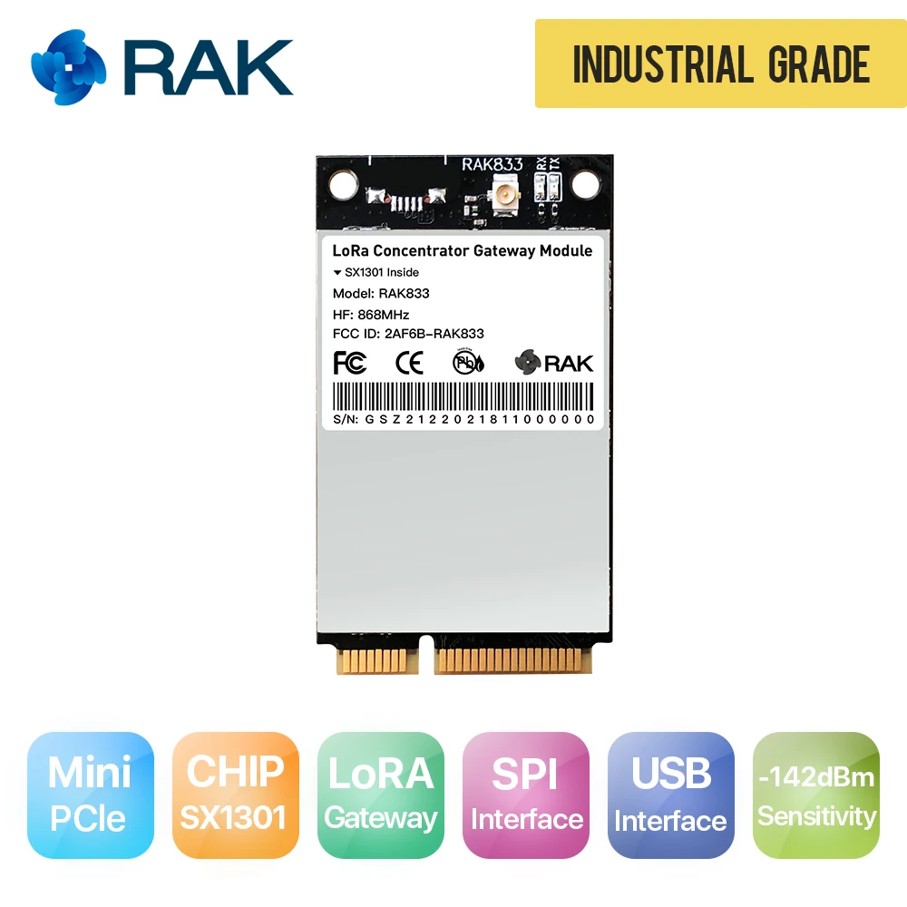 

Industrial Grade Mini PCIe LoRa Concentrator Gateway Module with SX1301 and FT2232H Chip Support SPI USB RAK833 IOT Module Q075