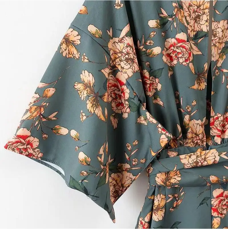 JOYINPARTY винтажный этнический цветочный принт кимоно Женский комбинезон, новая мода широкие брюки пояс повседневные женские комбинезоны