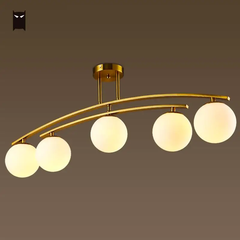 Gold Iron Milky Frosted Glass Ball Scale Chandelier Lighting Fixture