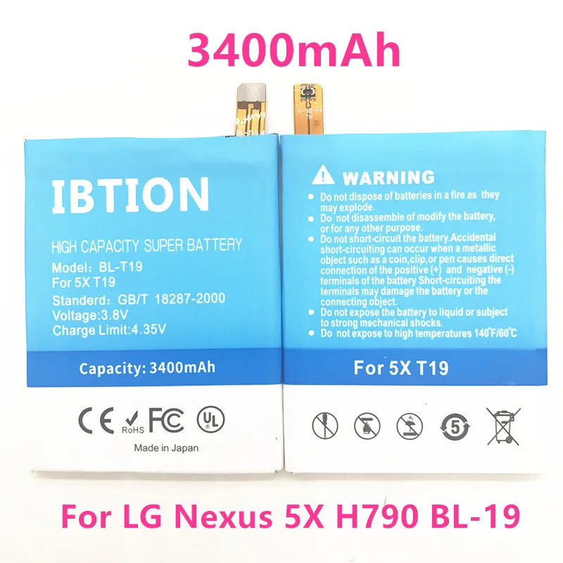 3400mAh BL T19 Battery BL T19 for LG Nexus 5X Battery H790 H791 H798 ...