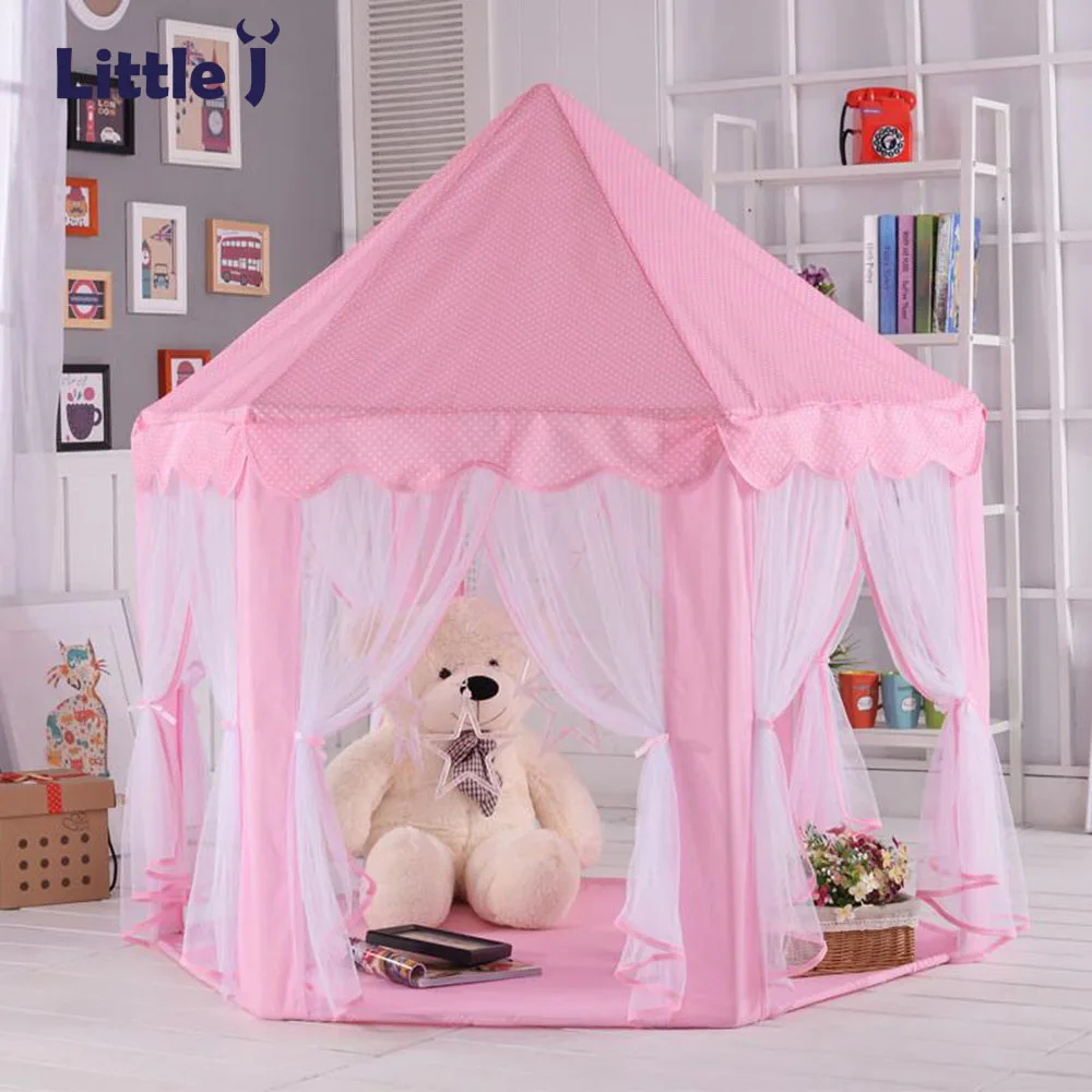 Little J Portable enfants jouets jouer tentes filles princesse rose château enfants à l'extérieur jardin pli tente balles piscine jouer Lodge