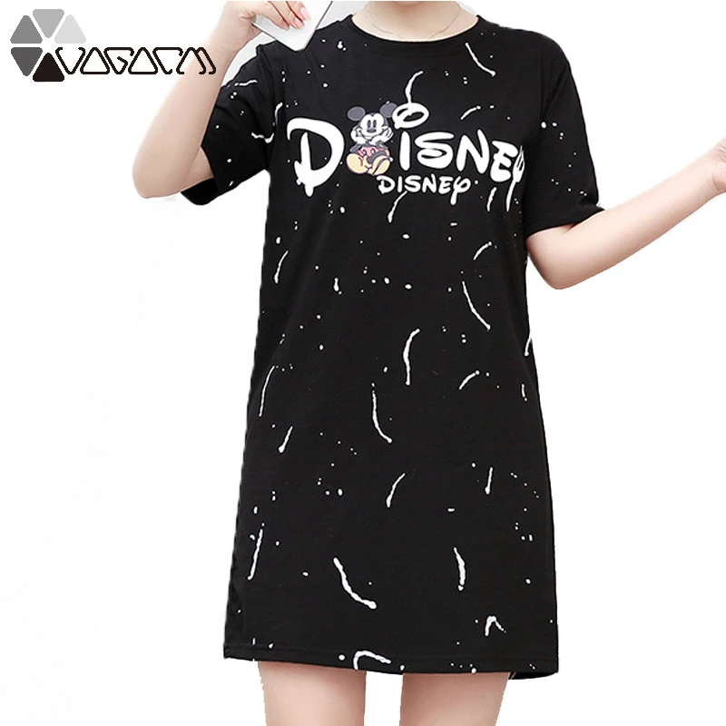 

2019 Women Summer Dress Plus Size M-4XL Casual Loose Short Sleeve Cute Cartoon Mickey Mous Streetwear Girl Dresses Black
