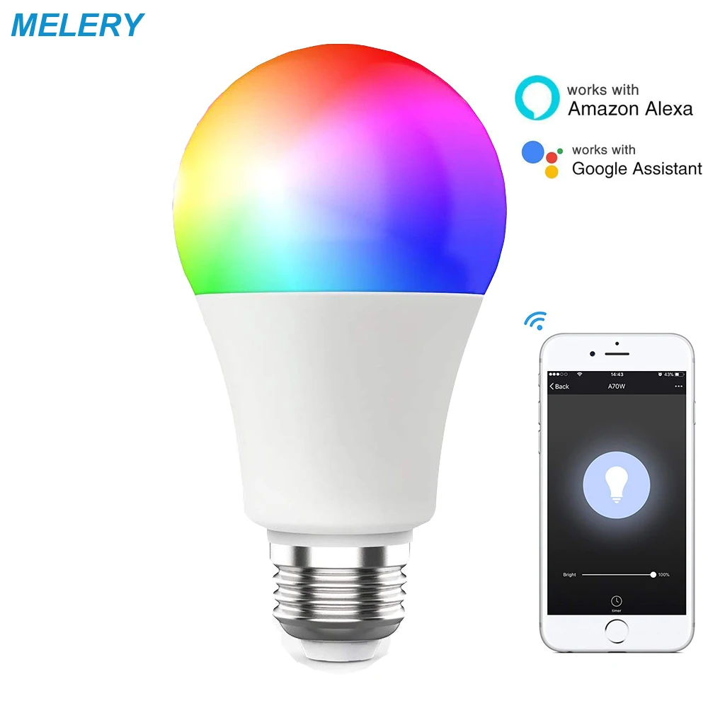 WiFi умная Светодиодный лампа E27 затемненная таймер RGB Цвет Совместимость Alexa