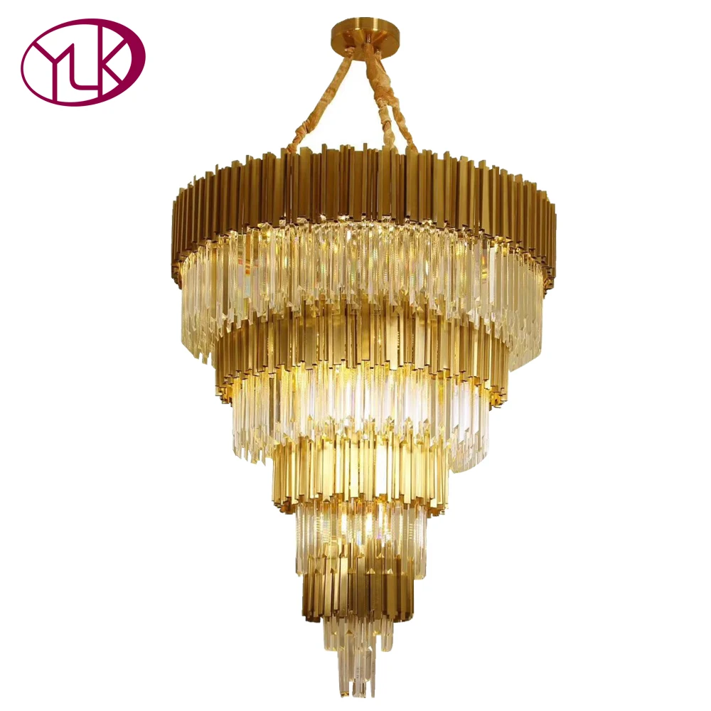 

Youlaike Luxury Staircase Chandelier Lighting Large Modern Crystal Light Lobby Gold Polished Steel Cristal Lustre LED Lampadari