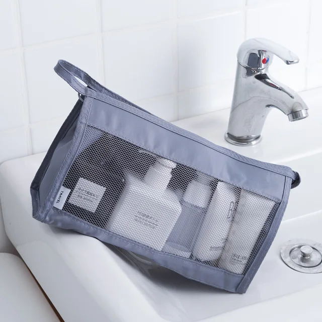 Clear Black Cosmetic Bag Travel Toiletry Bags Zippered Mesh Cosmetic