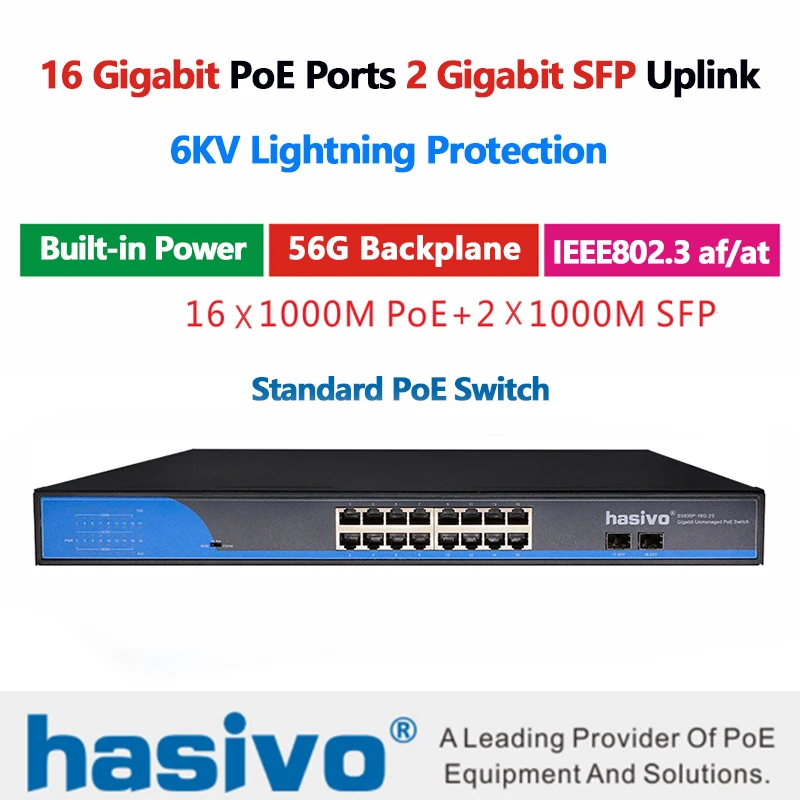 

lan switch 16 Port POE Switch 2 SFP Port Gigbit PoE Ethernet Network Switch For ip camera POE 48V switch gigabit