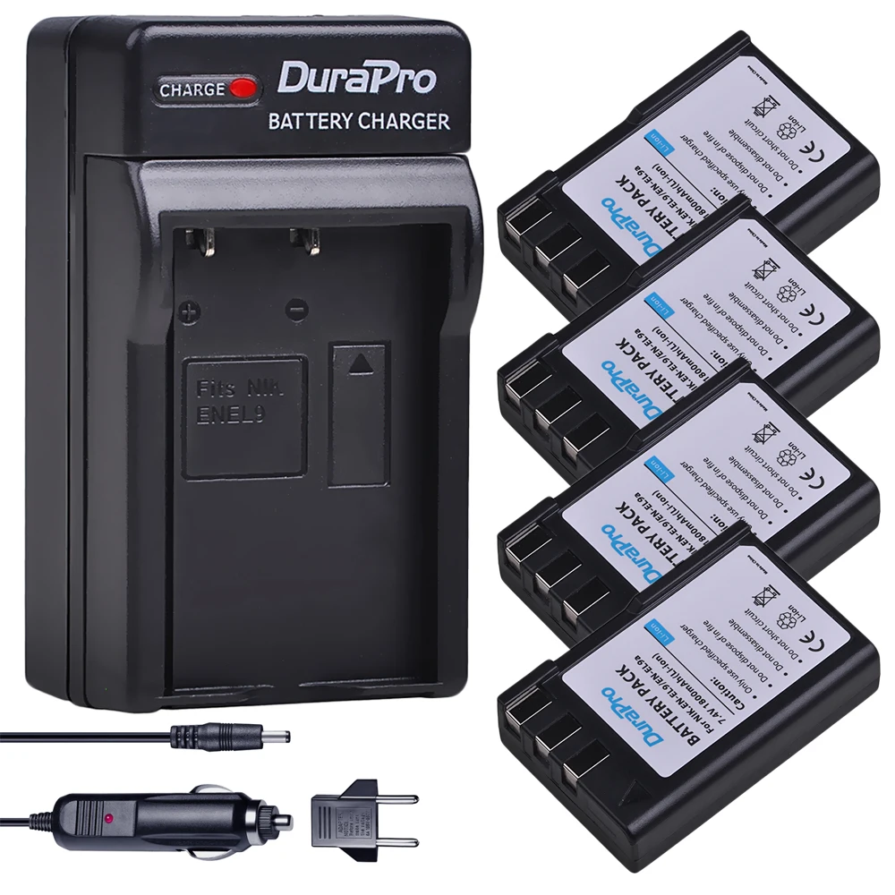 

4PCS EN-EL9 EN EL9 EN-EL9a EN EL9a EL9a Camera Li-ion Battery AKKU For + Car charger for Nikon EN-EL9a D40 D60 D40X D5000 D3000