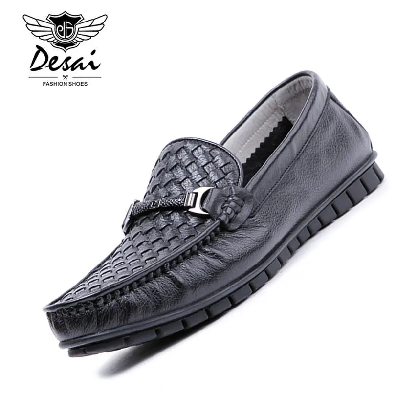 

DESAI Brand 2019 Genuine Leather Men Boat Shoes Cool Summer Weave Pattern Super Soft And Comfortable Flat Driving Men Shoes