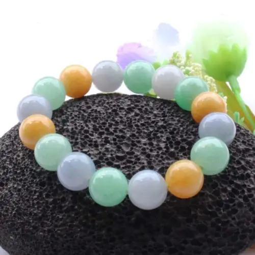 

435 Icy Three-color Fukurokuju Candy Beads Jadeite Bead (12MM) (A0427) Bracelets AAA