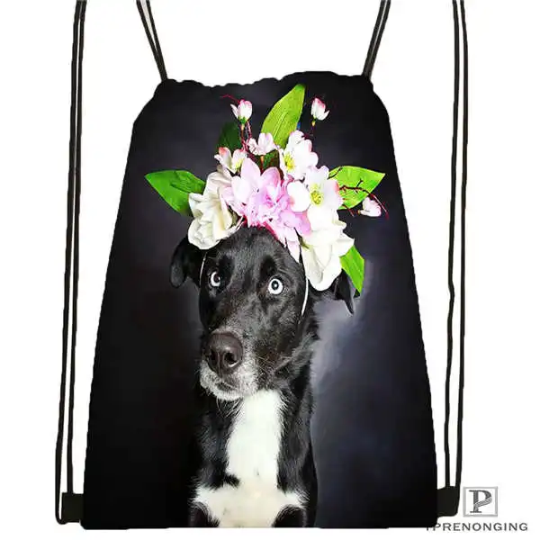 Drawstring Backpack Custom dog-with-flower-romantic-rose походная сумка на шнурке Cute Daypack Kids Satchel(черная спинка) 31x40 cm#180611-03-105 - Цвет: Drawstring Backpack