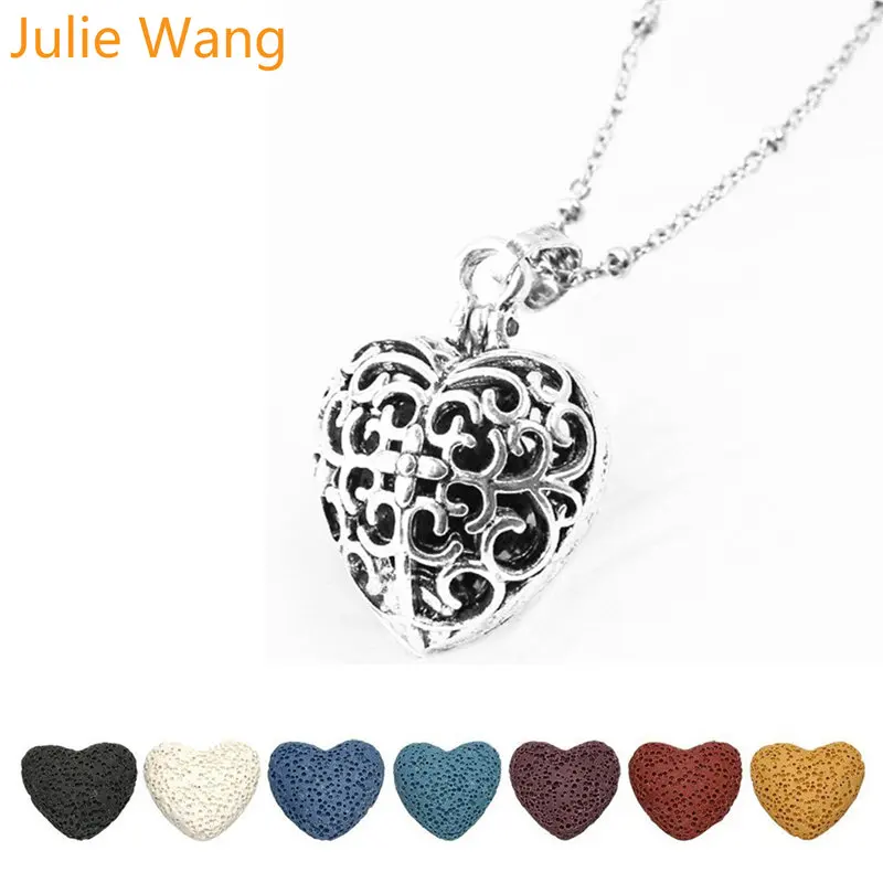 Julie Wang 1 Set Silver Hollow Heart Love Locket With 6PCS