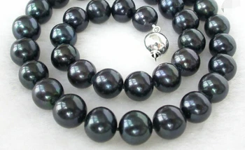 

bjc 0002989 stunning wow big 11-12mm round black freshwater cultured pearl necklace (A0327)