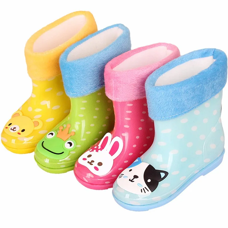 

cartoon children's rain boots anti-skid plus velvet for girl and boy infant boots rubber shoes small kids water shoes 23
