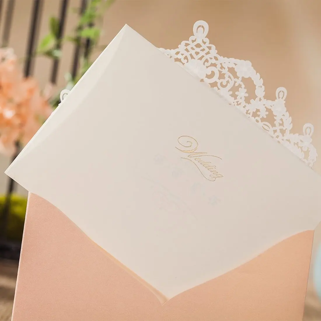  20Pcs Blush Floral Pink Laser cut Wedding Invitations Card Bronze Glitter Wedding Card Bridal Showe - 33024699154