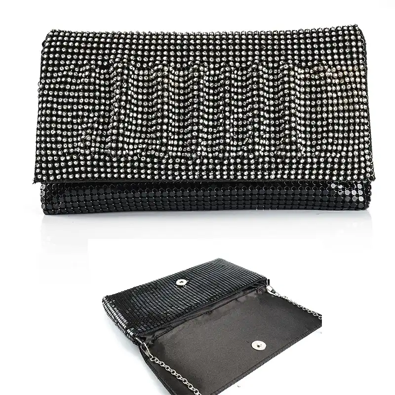 black clutch bag with gold chain