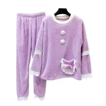 Новинка года, осенне-зимние женские комплекты из 2 предметов, кружевная одежда для сна, свободные пижамы, плотные штаны, одежда для сна, теплые домашние комплекты