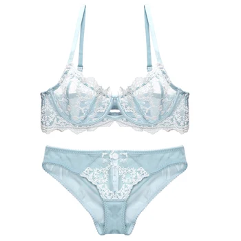 

Sexy Lace Bra and Panty Set Lingerie Transparent Bra snowflake Push up Underwire Unlined Embroidery Underwear women Intimates