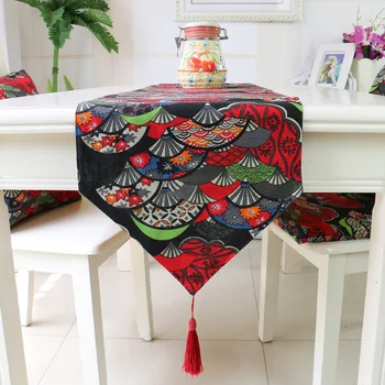 

Ethnic Pastoral Style Tree Pattern Table Runner Colorful Linen Cotton Runner Table Cloth With Tassels Table Runner
