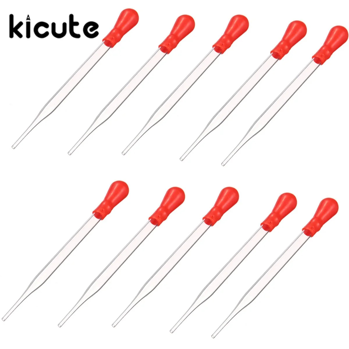 KiCute 10Pcs 12cm 3ml Clear Glass Experiment Medical Pipette With Red