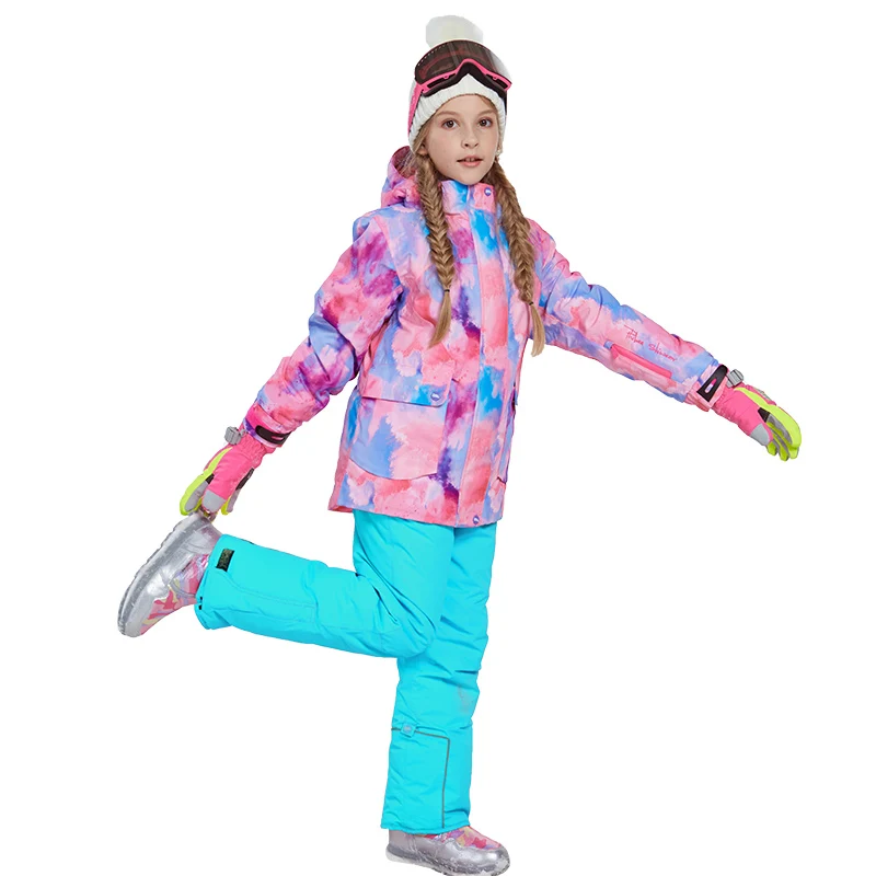 Phibee Зимний лыжный костюм Одежда для девочек лыжный костюм теплый Водонепроницаемый ветрозащитный для катания на сноуборде комплекты зимняя куртка детская Костюмы