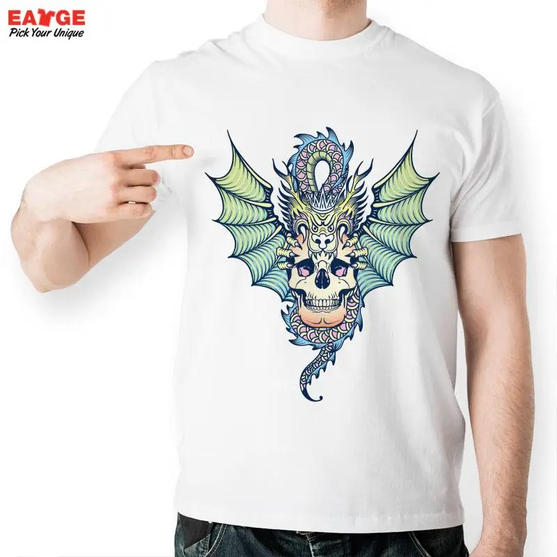 [EATGE] эксклюзивный Творческий Fly Dragon Череп Рисунок Футболка Белая С Коротким