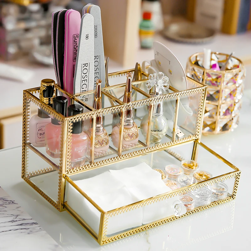 

Luxury Clear Glass Makeup Box Cosmetic Storage Box Makeup Brushes Organizer Pencil Lipstick Holder Makeup Tools Organizer Case