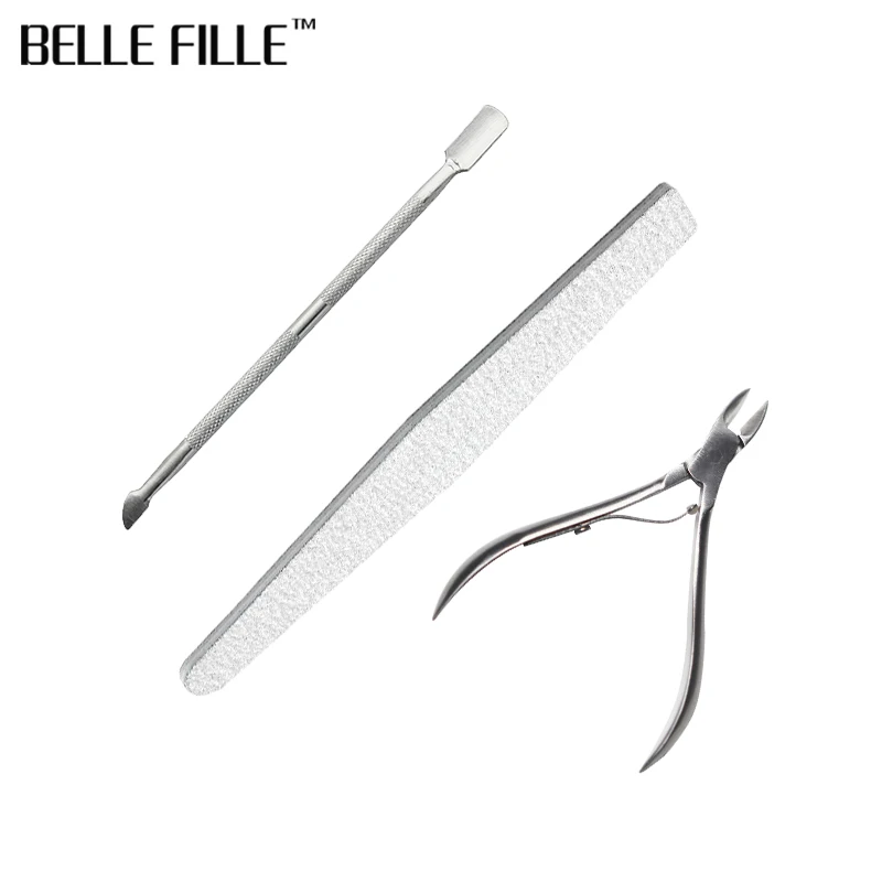 

Belle Fille Nail File Tools Nail Cuticle Nipper Tool Spoon Pusher Remover Cutter Clipper Trimmer Nail Art Manicure Tool 3pcs