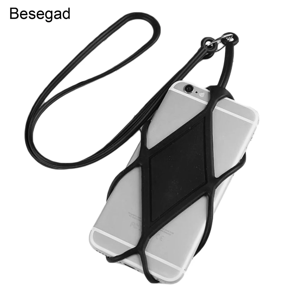 Besegad Universal Silicone Cell Phone Lanyard Holder Case Cover Neck Strap Necklace Sling For Phone Above 5.5 inch