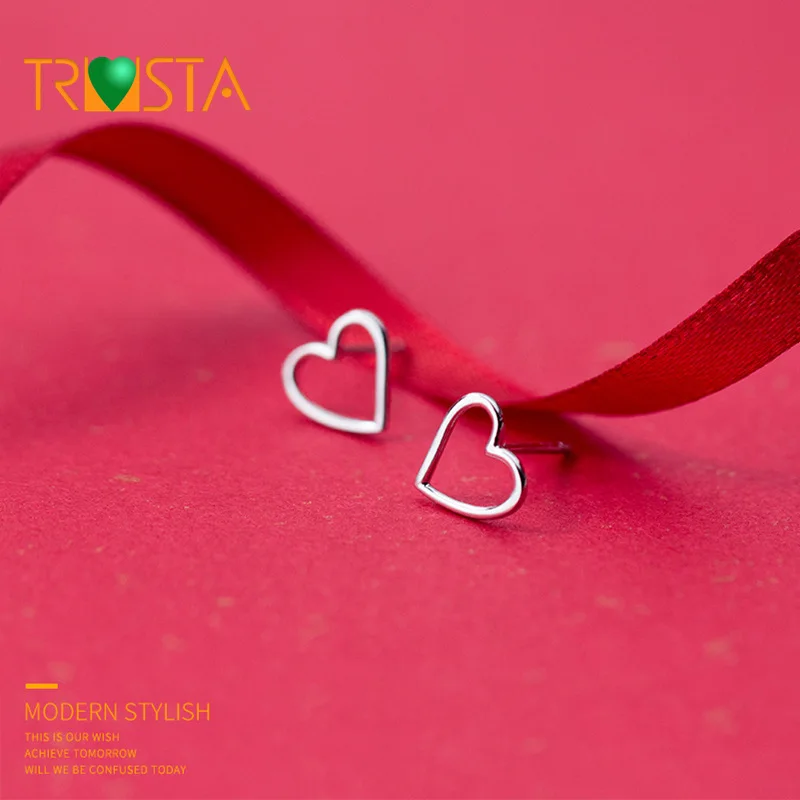 

ElfoPlataSi 100% 925 Sterling Silver Women Fashion Cute Tiny Hollow Heart Stud Earring For Women Girl Silver 925 Jewelry XY392