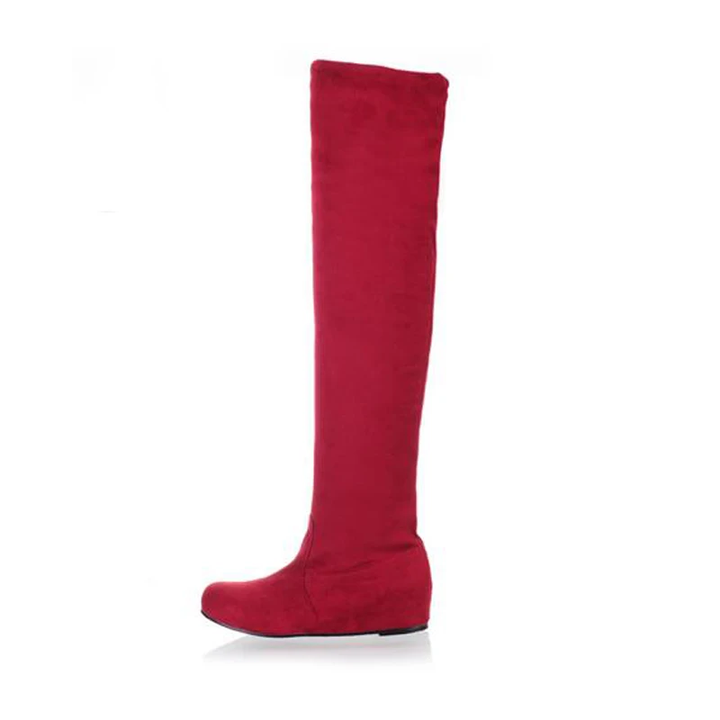 

Plus Size 34-47 Women Boots Height Increasing Stretch Long Boot Woman Round Toe Leather Stitching Shoes Lady Snow Boots 5 Colors