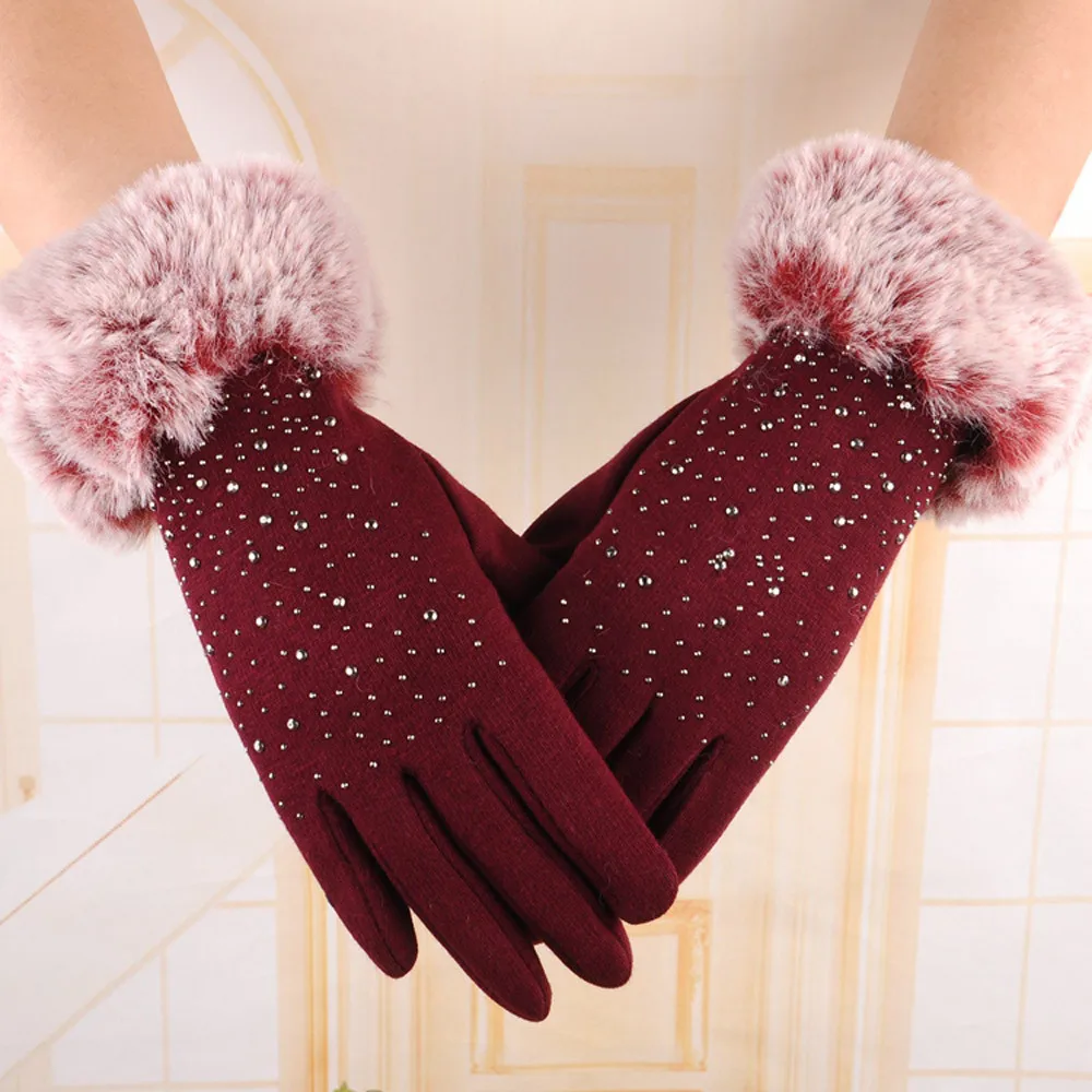 Womens Luxurious Women Girl Winter Super Fashion Winter Outdoor Sport Warm Gloves RD