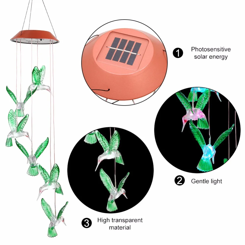 

Color-Changing LED Solar Wind Chime Light Outdoor Hanging Wind Bell Decorative Lamp for Patio Garden Home Decoration