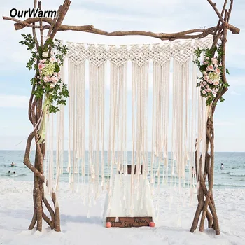 

OurWarm 100x115cm Boho Theme Macrame Wedding Backdrop Cotton Tassel Curtain Wall Hanging Tapestry Bohemian Photo Backdrop