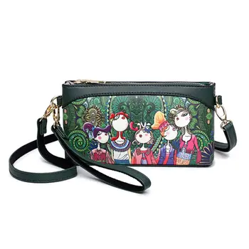 

DCOS-Shoulder Bags Small Crossbody Bags Women High Quality PU Leather Handbags Ladies Designer Cartoon Printing Purse(green)