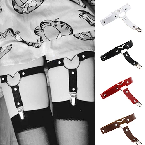 Female Women Sexy Harajuku Elasticity Heart Faux Leather Harness Tight Suspender Punk Strap Leg Ring Garter Belts Bondage Belt