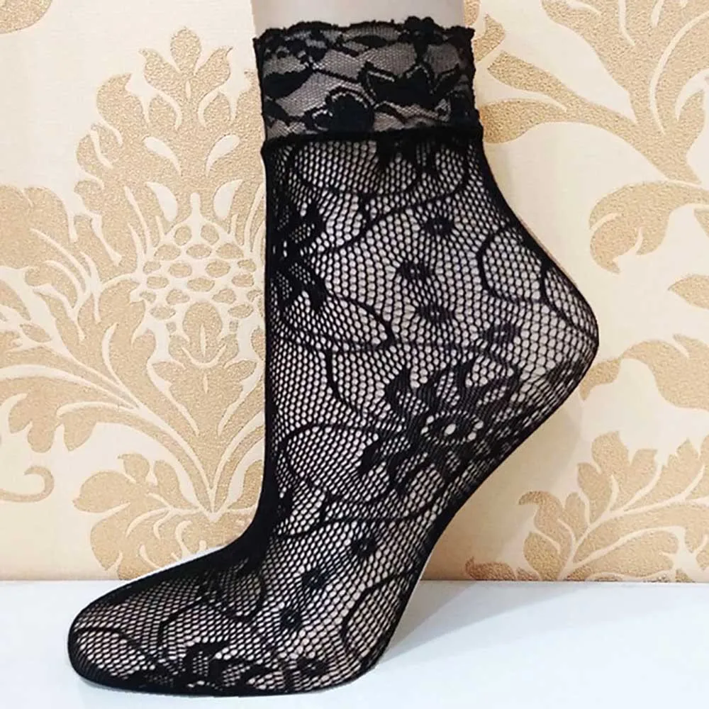 

Sunfree Ankle High Socks Fashion Casual Femme Comfortable Elastic Socks Women Ultrathin Sexy Fishnet Mesh Lace Short Socks 45P