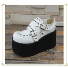 Милая обувь принцессы в стиле панк; оригинальная обувь ручной работы; обувь на толстой подошве с заклепками и пряжкой; обувь на плоской подошве; pu7003