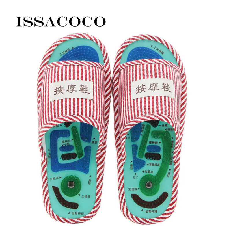 ISSACOCO Man Massage Slippers Sandals Shoes Summer Indoor Home Slipper Flip Flops Blue Stripe Foot Massage Slippers With Magnet