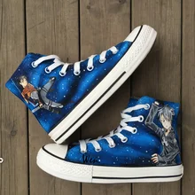 Вэнь ручная роспись обувь дизайн пользовательские атака на Титанов меч искусство онлайн мужские высокие холщовые кроссовки для подарков