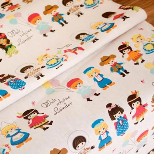 

2019 Beige Happy cartoon child girl balloon Cartoon DIY handmade cloth Cotton Fabric Patchwork (1 meter)