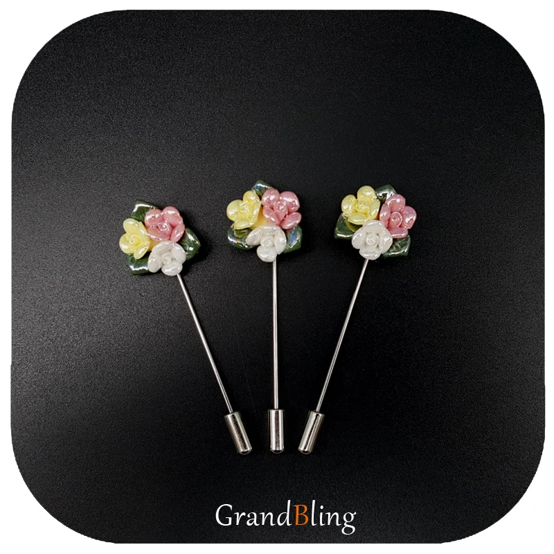 Garment font b Accessory b font Fancy Flower Lapel Pins Handmade Ceramic Brooch