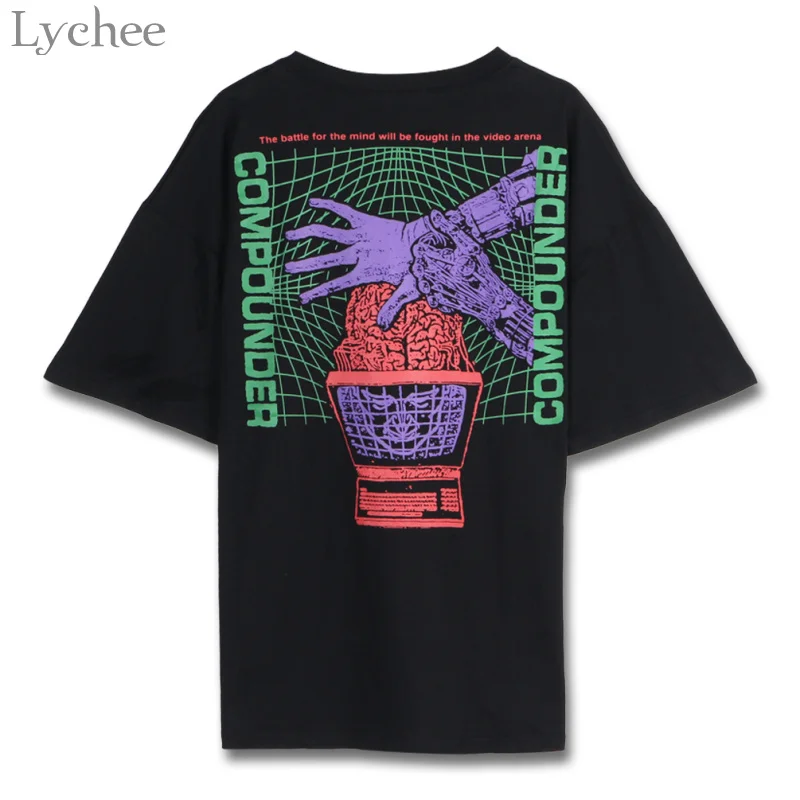 Летняя женская футболка Lychee в стиле Харадзюку Повседневная Свободная с коротким