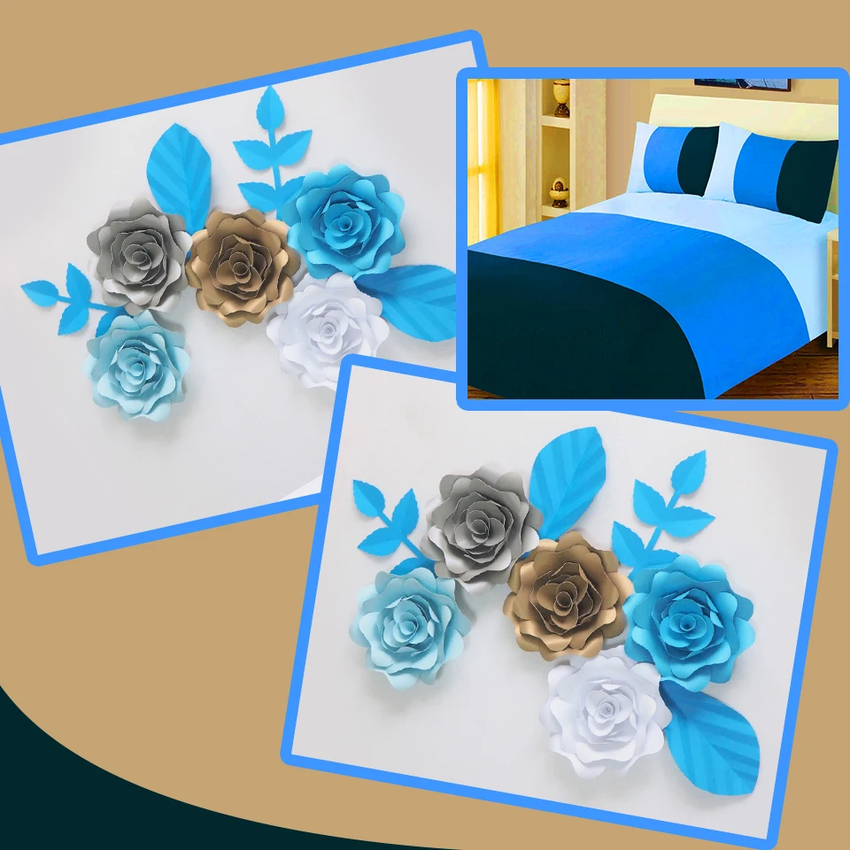 

DIY Giant Paper Flowers Artificial Flowers Fleurs Artificielles Backdrop Rose 5CS+ 4 Leave Bedroom Wall Deco Nursery Mix Color