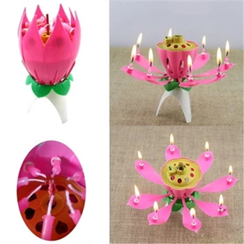 

Hot Magical Romantic Musical Blossom Lotus Flower Happy Birthday Candle Lights Party Gift 1Pc