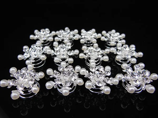 100 Pcs New bride wedding hair accessories,crystal pearl screw clamp, Snowflake women hair styling barrettes,White Pearl Crystal