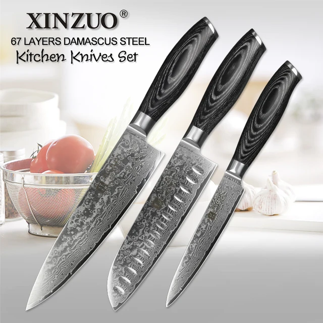 Xinzuo 3 Pcs Pisau Dapur Set Jepang Damaskus Stainless Steel Vg10 8 Xinzuo 3 Pcs Pisau Dapur Set Jepang Damaskus Stainless Steel Vg10 8 Chef 5